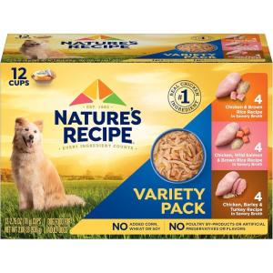 imageNatures Recipe Chicken Salmon and Turkey Recipes Variety Pack Wet Dog Food 12275 oz Cups 2 CountChicken  Brown Rice  Chicken  Wild Salmon  Brown Rice  Chicken  Barley  Turkey