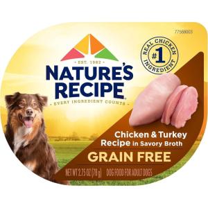 imageNatures Recipe Grain Free Chicken Recipe Chicken ampamp Venison Recipe and Chicken ampamp Duck Recipe in Savory Broth Variety Pack Wet Dog Food 12275 oz Cups 2 CountChicken  Turkey