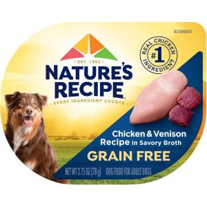 imageNatures Recipe Grain Free Chicken Recipe Chicken ampamp Venison Recipe and Chicken ampamp Duck Recipe in Savory Broth Variety Pack Wet Dog Food 12275 oz Cups 2 CountChicken  Venison